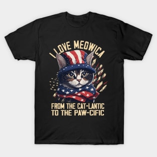 4th July Cat Lover I Love Meowica Funny Patriotic Cat Woman T-Shirt